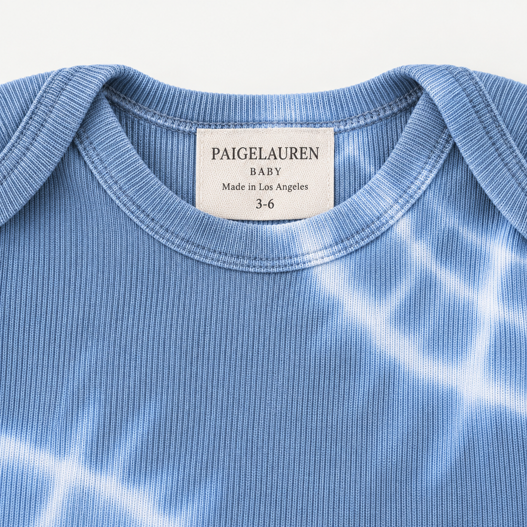 PAIGELAUREN Blue Blue Tie Dye Ribbed Lap Tee envelope neckline and label detail