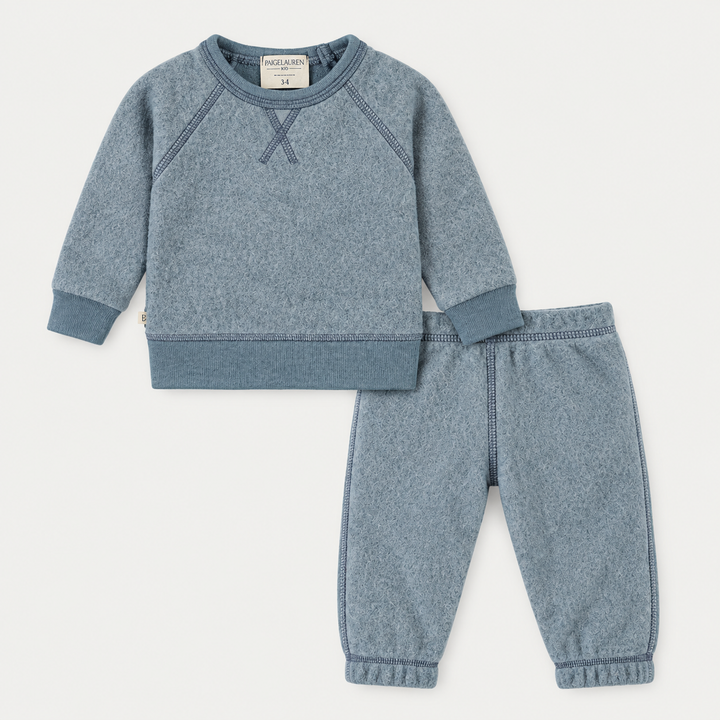 PAIGELAUREN Blue Brushed Fleece Boatneck Sweatshirt and Sweatpant Set