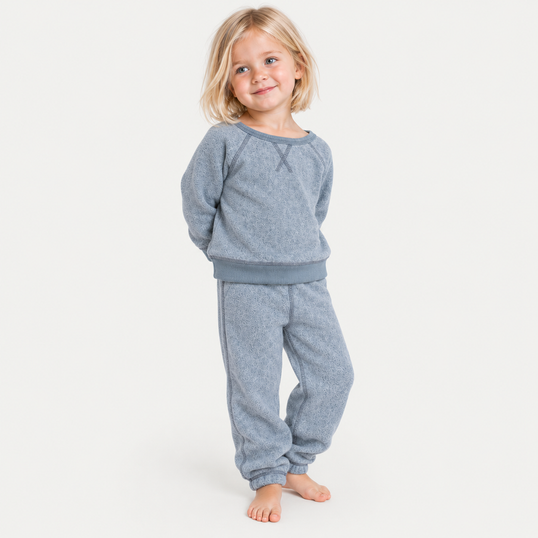 PAIGELAUREN Blue Brushed Fleece Boatneck Sweatshirt and Sweatpant Set on child