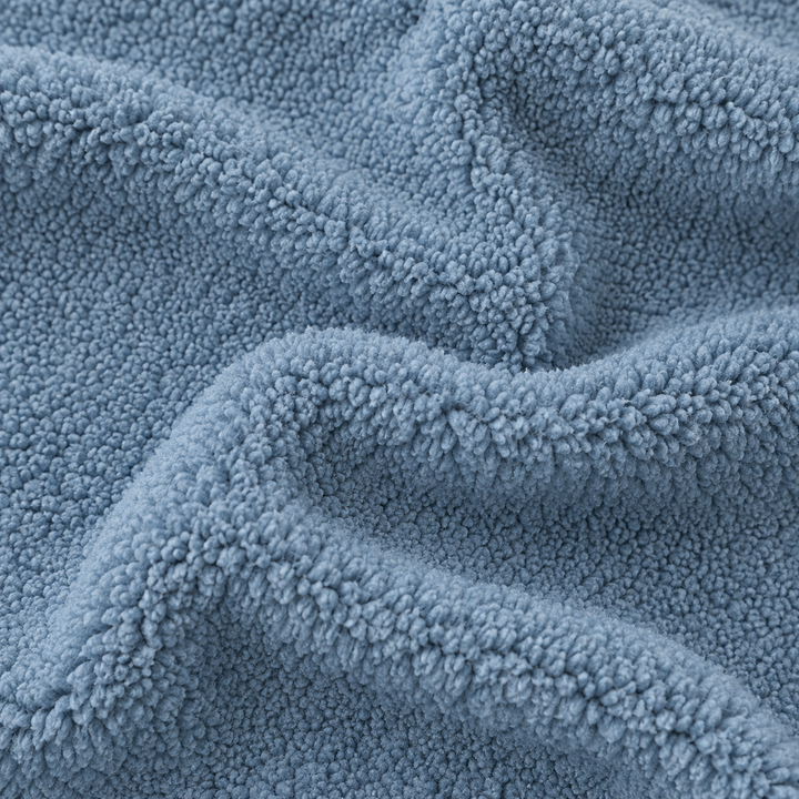 Close-up of ultra-soft Blue Fluffy Sherpa fabric