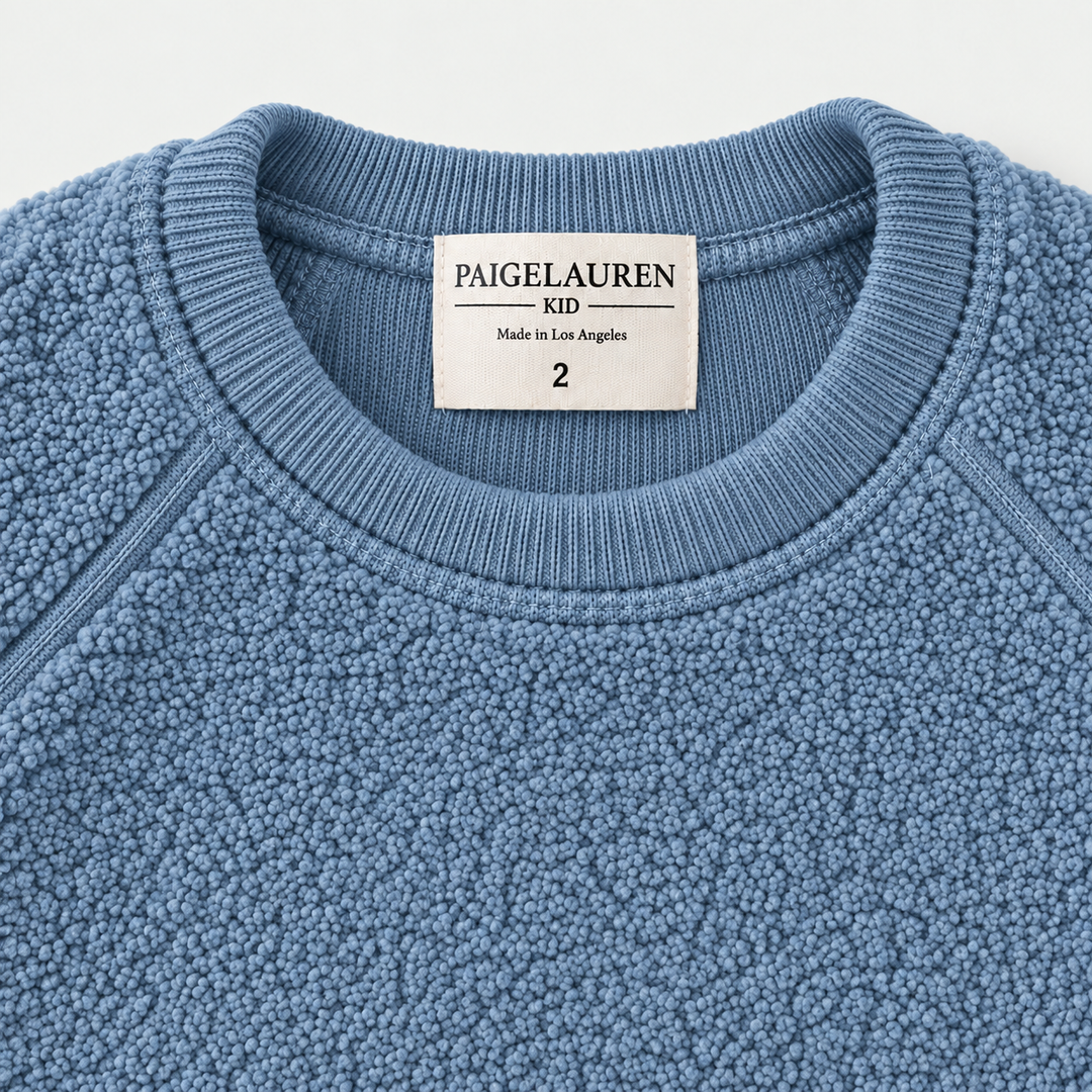 Blue Fluffy Sherpa sweatshirt ribbed neckline and raglan seam detail