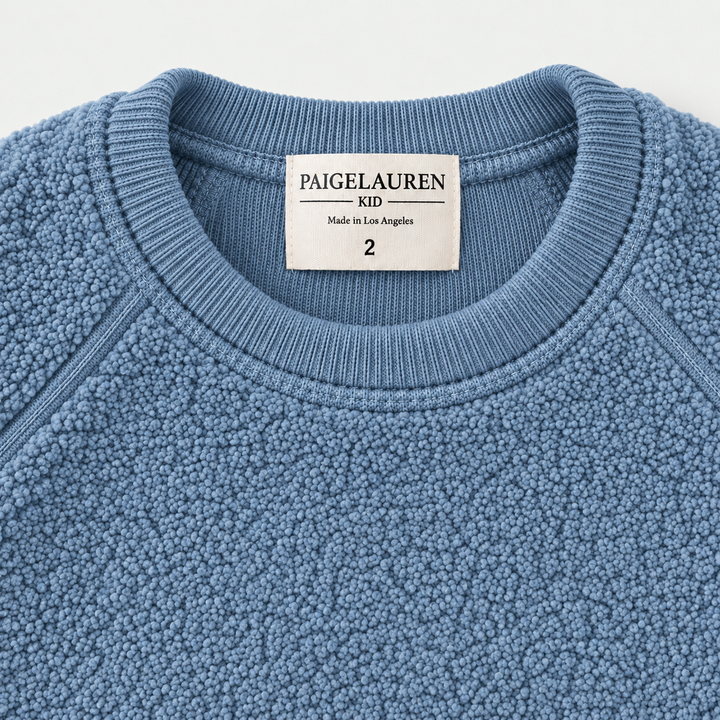 Blue Fluffy Sherpa sweatshirt ribbed neckline and raglan seam detail