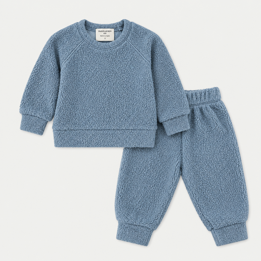 PAIGELAUREN Blue Oversized Fluffy Sherpa Sweatshirt and Jogger Set