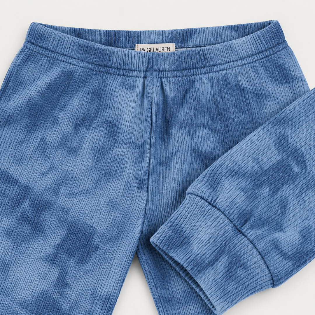 PAIGELAUREN Blue Marble 2x1 Rib Legging waistband and fabric detail