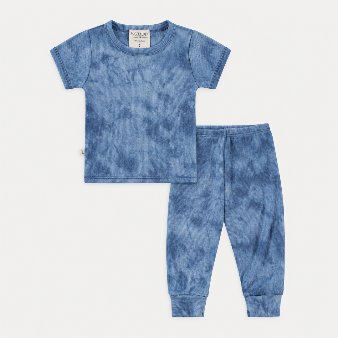PAIGELAUREN Blue Marble 2x1 Rib Tee + Legging Set