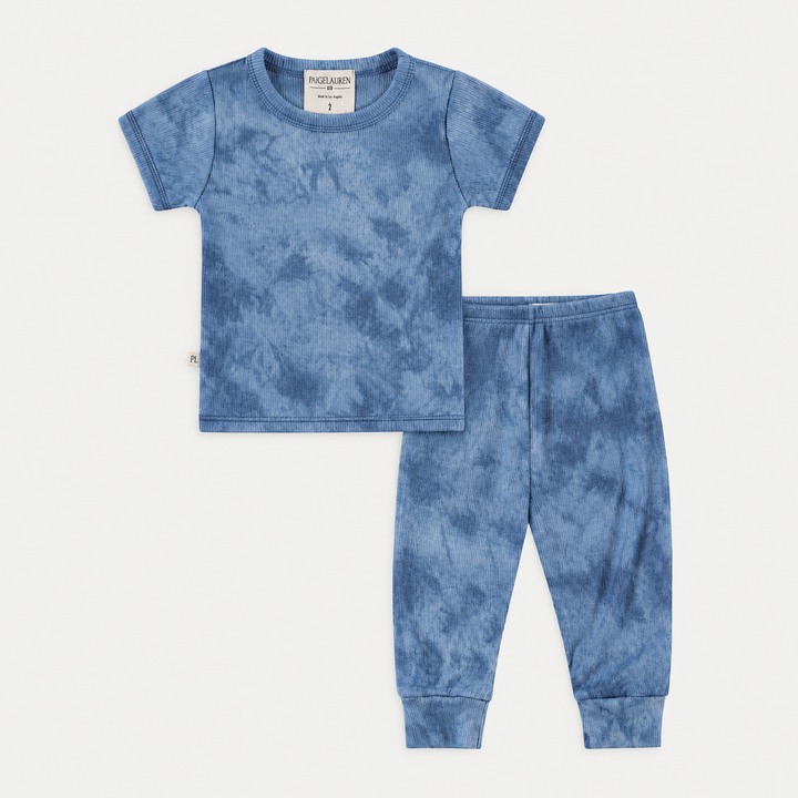 PAIGELAUREN Blue Marble 2x1 Rib Tee + Legging Set