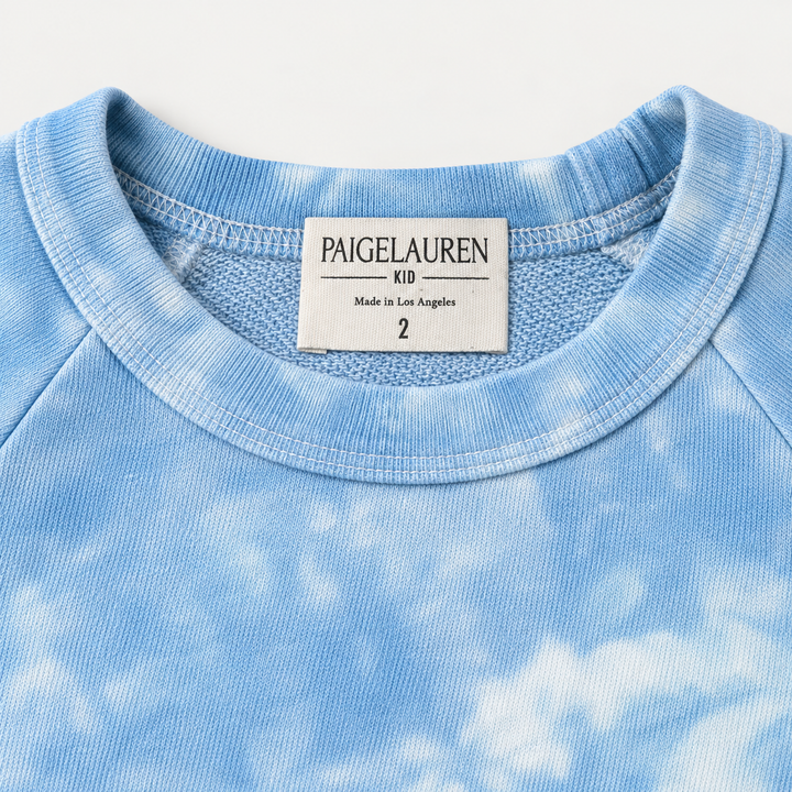Blue marble French terry raglan neckline and PAIGELAUREN label detail