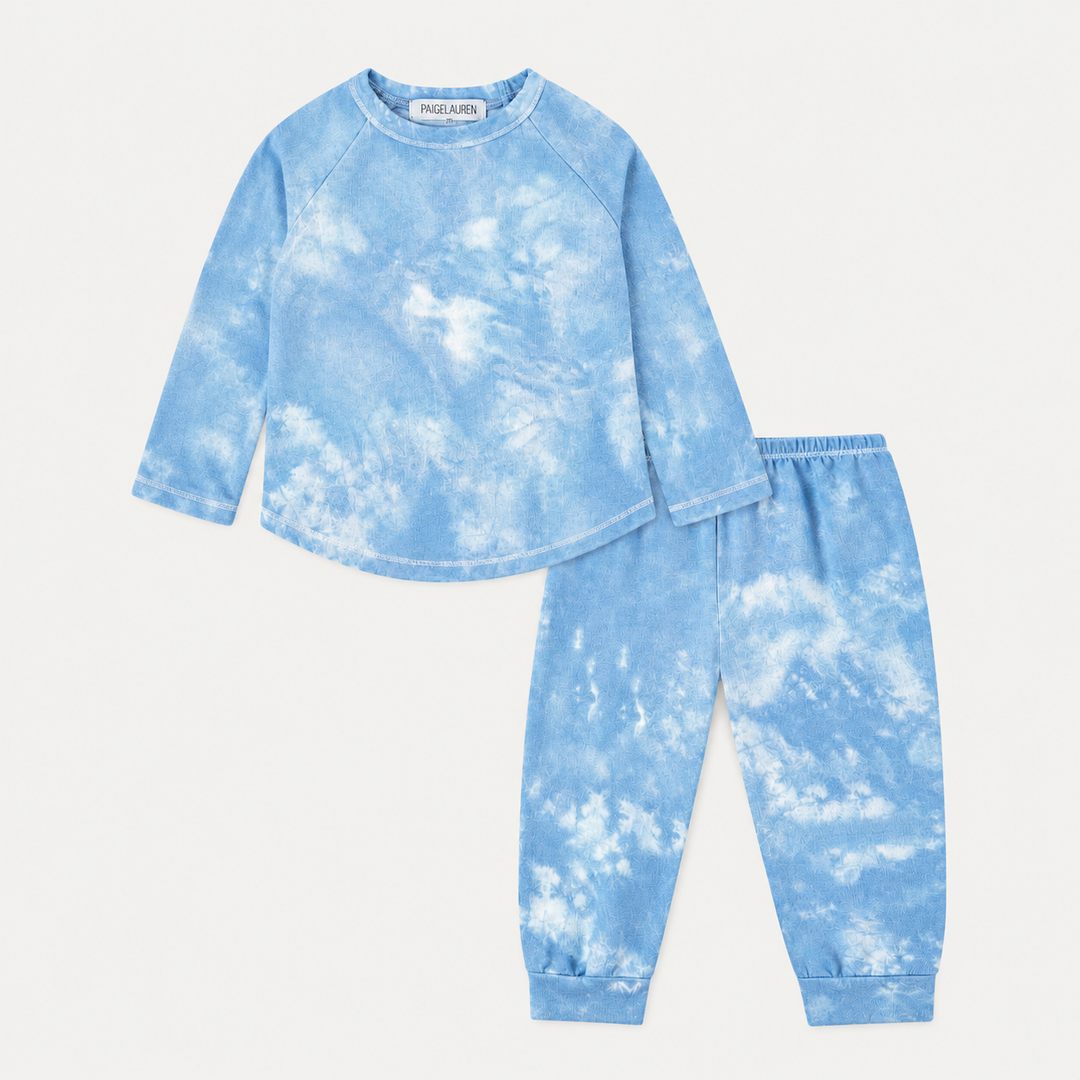 PAIGELAUREN blue marble French terry 3/4 sleeve raglan tee and jogger set