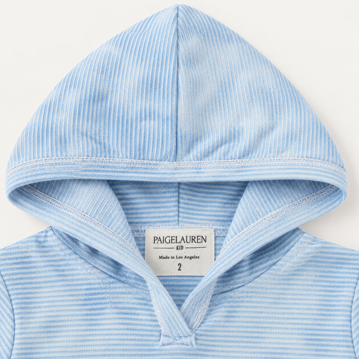 PAIGELAUREN Blue Marble Rib Hoodie hood and neckline detail
