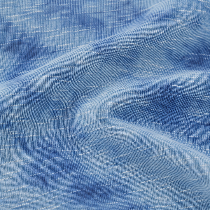 Close-up of PAIGELAUREN blue marble slub rib fabric