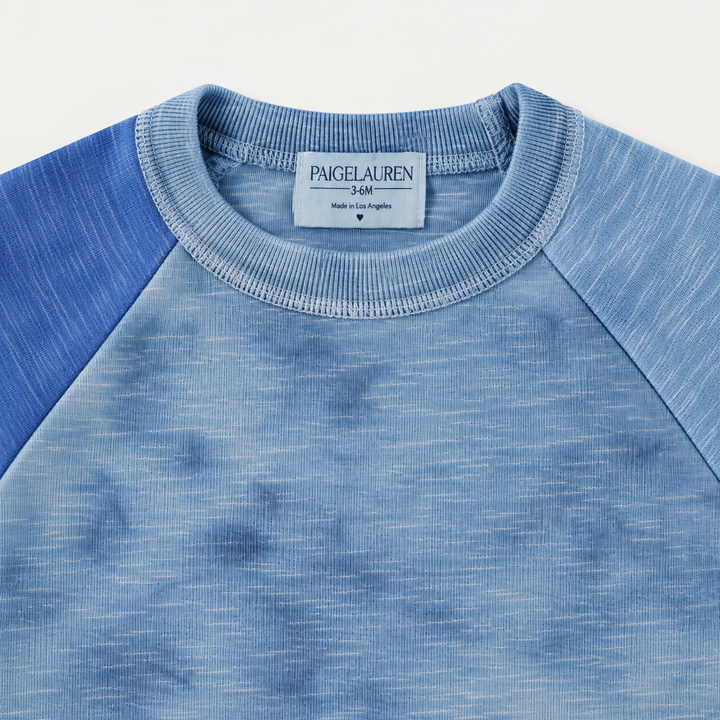 Blue marble slub rib raglan neckline and PAIGELAUREN label detail