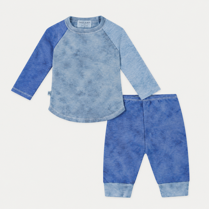 PAIGELAUREN blue marble slub rib raglan tee and jogger set