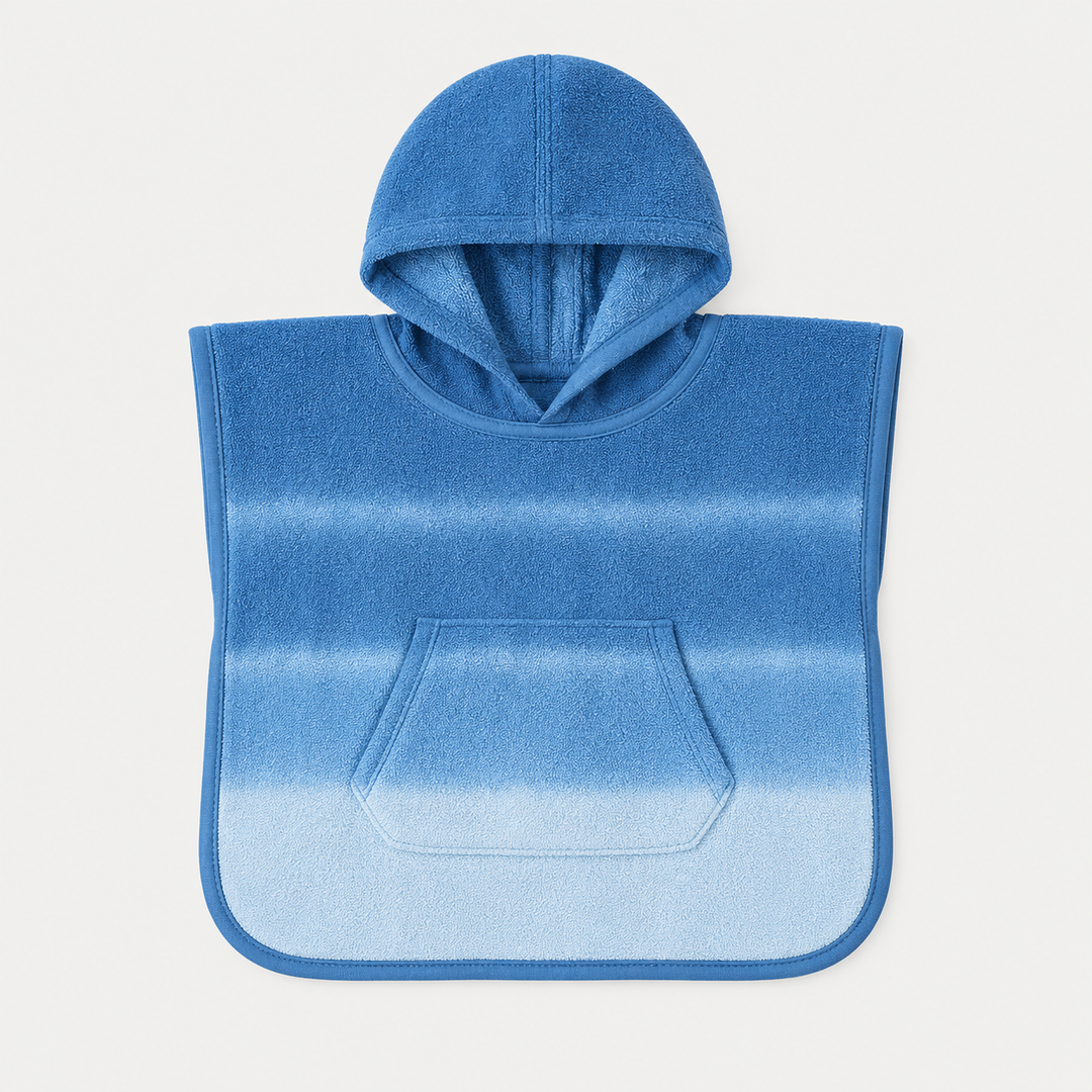 PAIGELAUREN Blue Ombré Loop Terry Hooded Poncho for babies and toddlers