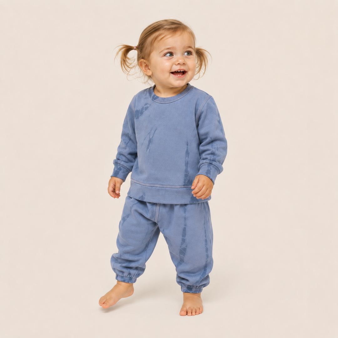 PAIGELAUREN Blue Tonal Dye Fleece Loungewear Set on baby