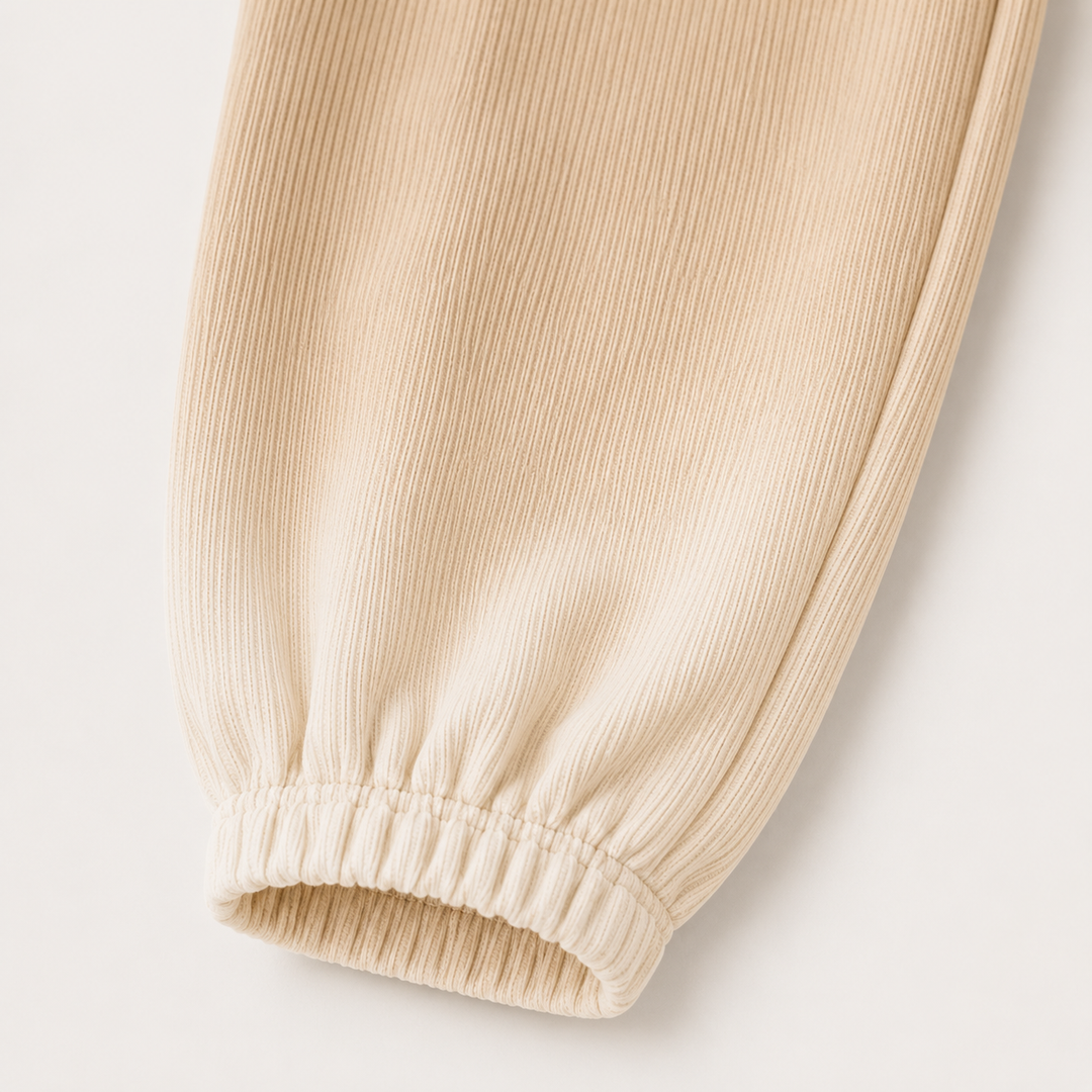 Bone Dip Dye ribbed baggy pant detail with elastic waistband and ankle