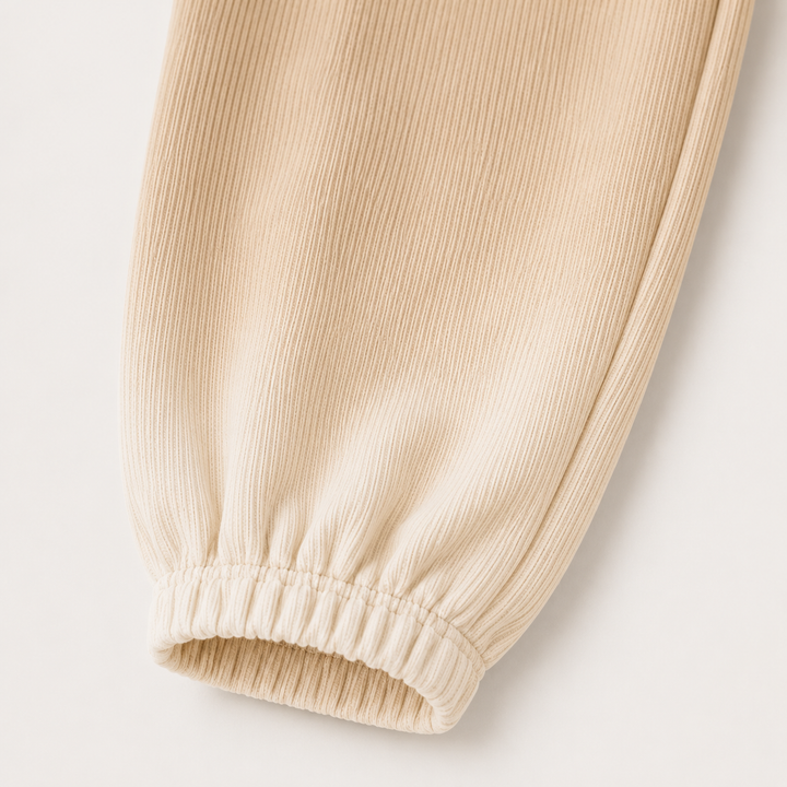 Bone Dip Dye ribbed baggy pant detail with elastic waistband and ankle