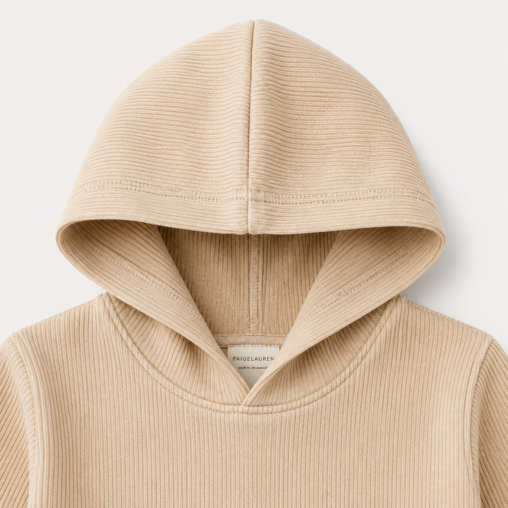 Bone Dip Dye ribbed hoodie neck and hood detail with PAIGELAUREN label