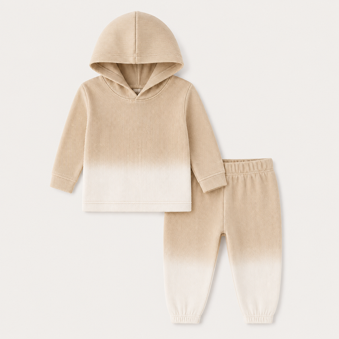 PAIGELAUREN Bone Dip Dye Ribbed Oversized Hoodie and Baggy Pant Set