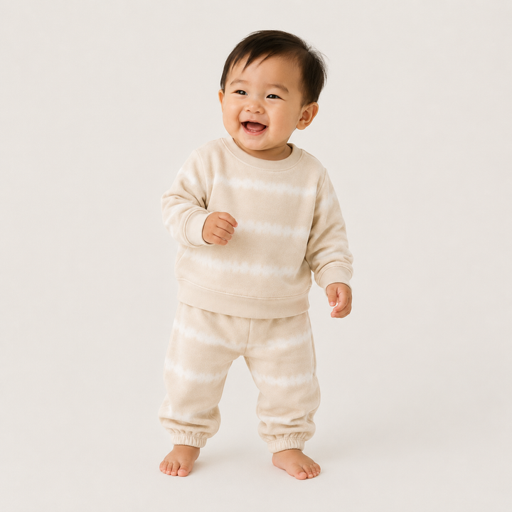 PAIGELAUREN Bone Hand Dyed Stripe Rib Pullover and Pant Set on baby