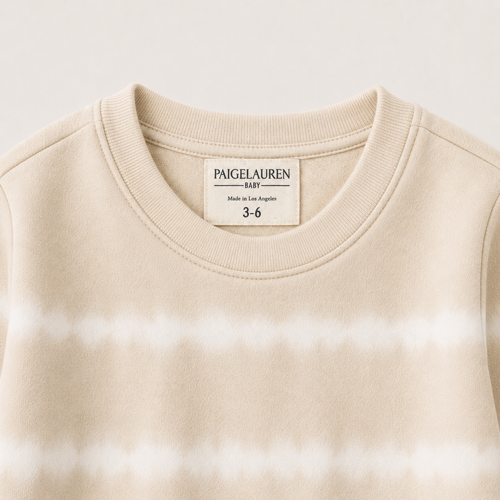 PAIGELAUREN Bone Hand Dyed Stripe Rib Pullover neck and label detail