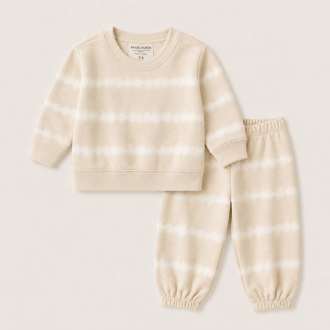 PAIGELAUREN Bone Hand Dyed Stripe Rib Pullover and Pant Set