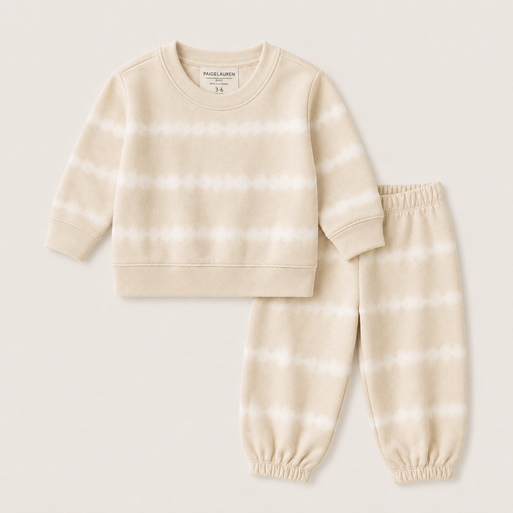 PAIGELAUREN Bone Hand Dyed Stripe Rib Pullover and Pant Set