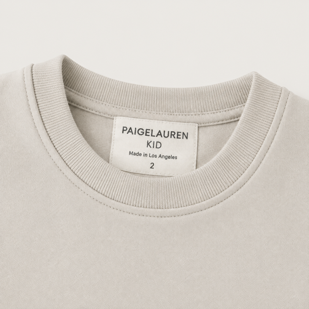 Bone Tie Dye fleece sweatshirt neck detail with PAIGELAUREN label
