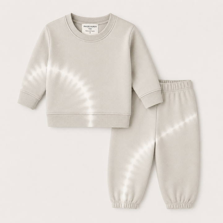 PAIGELAUREN Bone Tie Dye Fleece Sweatshirt and Sweatpant Set