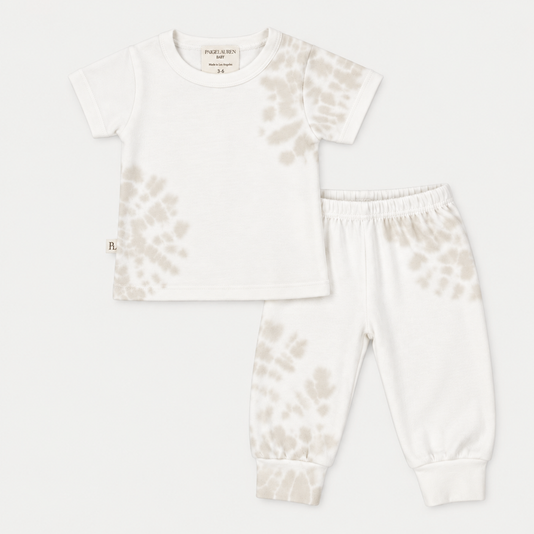 PAIGELAUREN Tie Dye Ribbed Tee and Legging Set in Bone and White