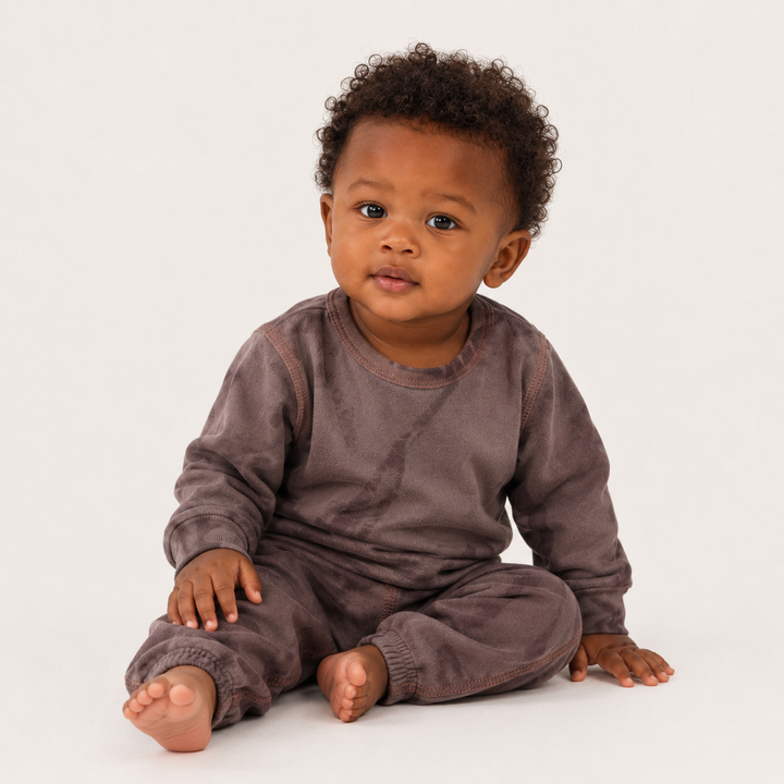 PAIGELAUREN Brown Tonal Dye Fleece Loungewear Set on baby