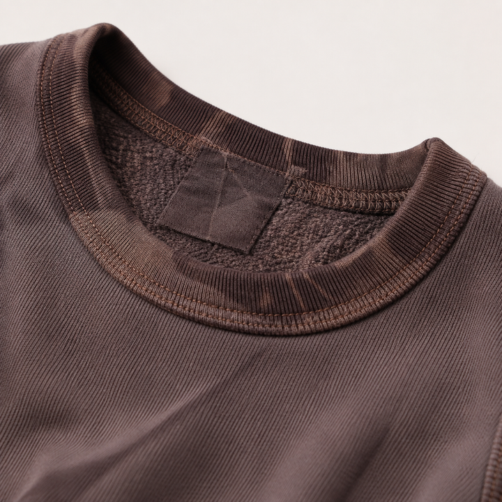 PAIGELAUREN Brown Tonal Dye fleece sweatshirt neckline and label detail
