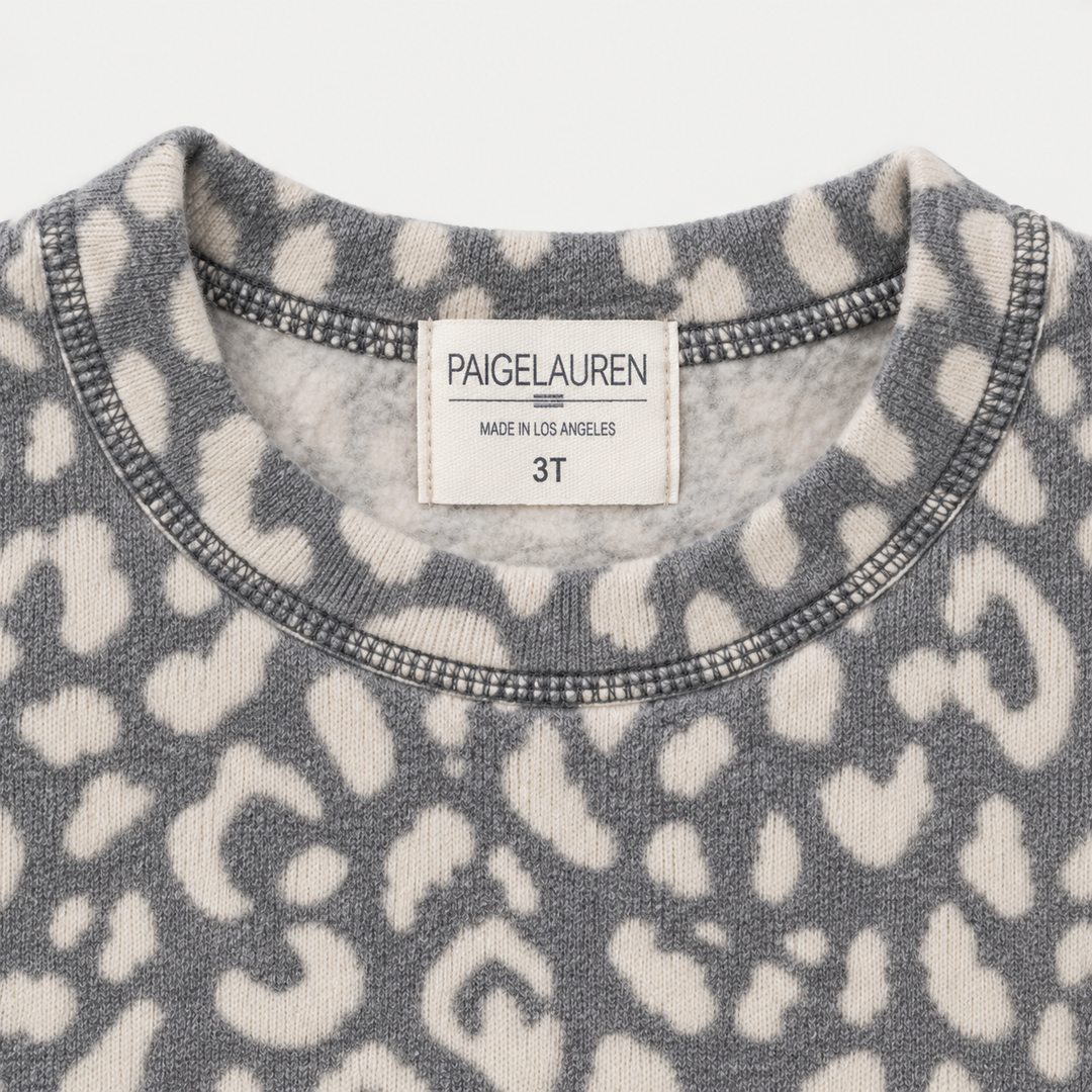 PAIGELAUREN Gray and Cream Brushed Hacci pullover neckline and label detail