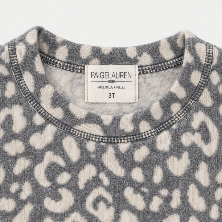 PAIGELAUREN Gray and Cream Brushed Hacci pullover neckline and label detail