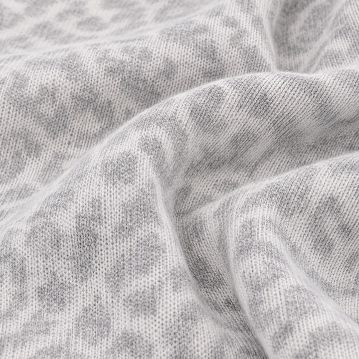 Close-up of PAIGELAUREN Gray and Taupe Brushed Hacci animal print fabric