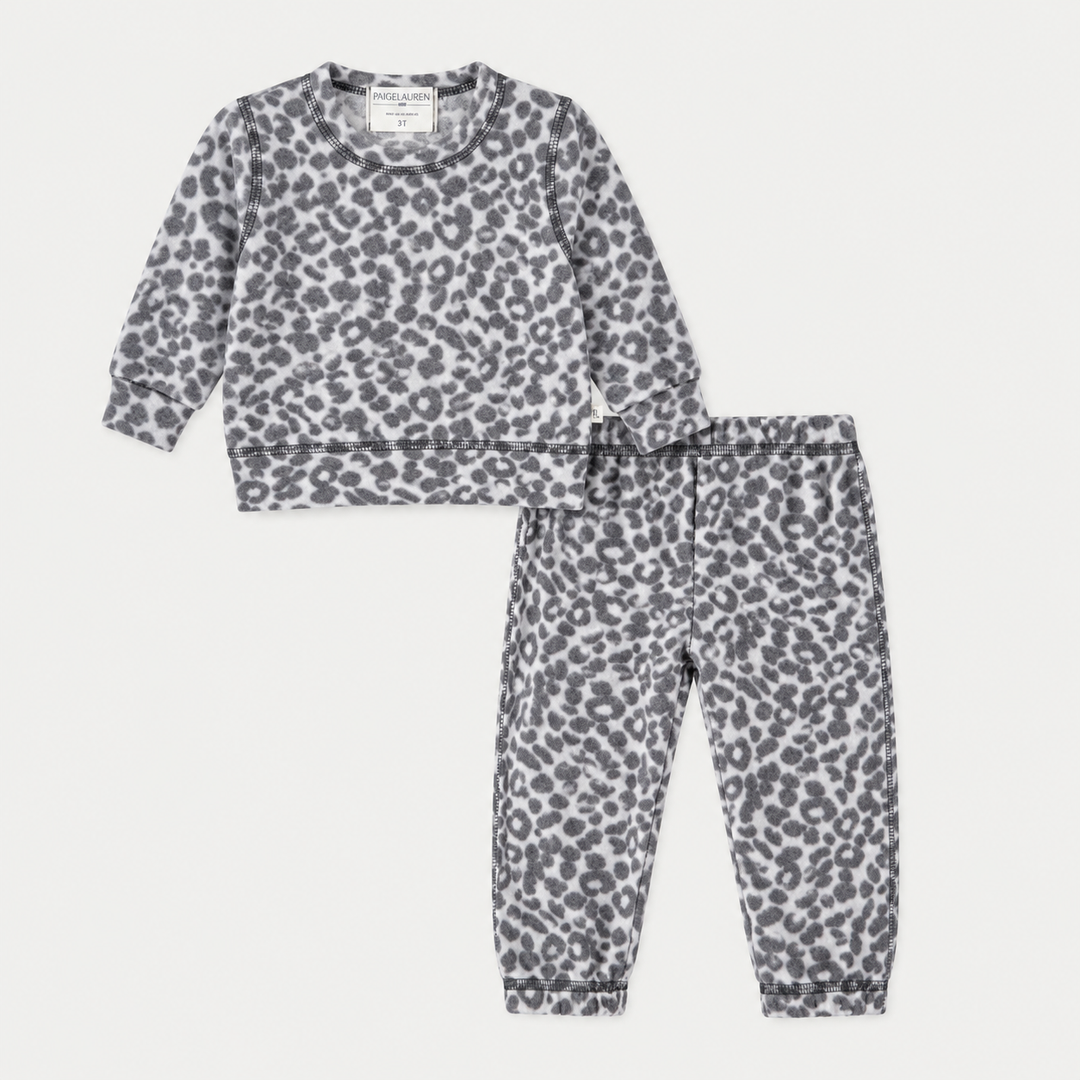 PAIGELAUREN Brushed Hacci Animal Pullover and Pant Set in Black and White