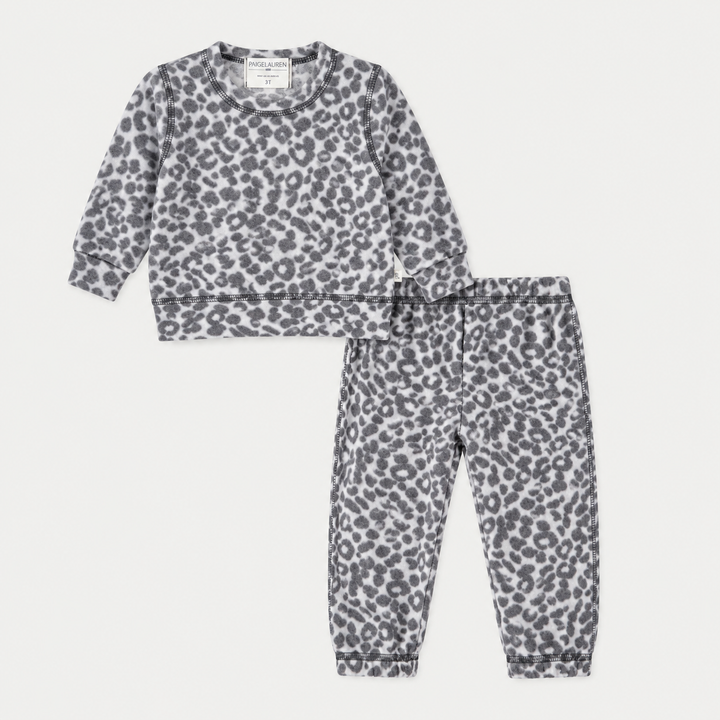 PAIGELAUREN Brushed Hacci Animal Pullover and Pant Set in Black and White
