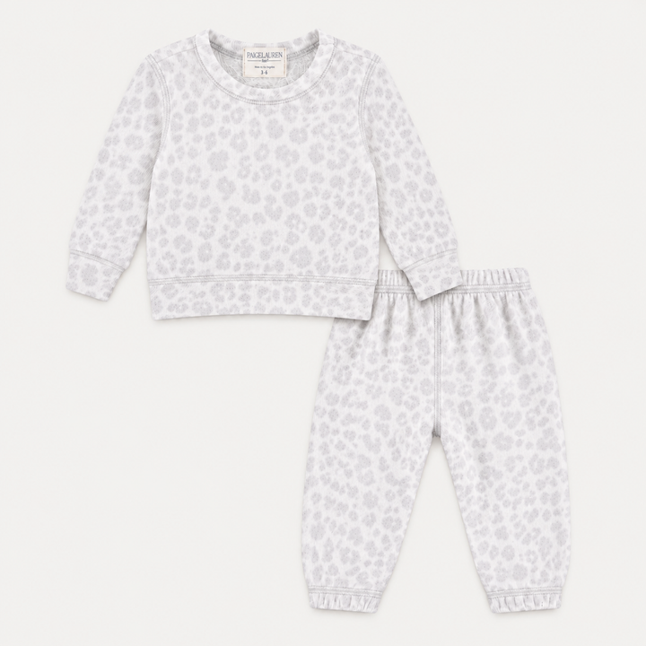 PAIGELAUREN Brushed Hacci Animal Pullover and Pant Set in Gray and White