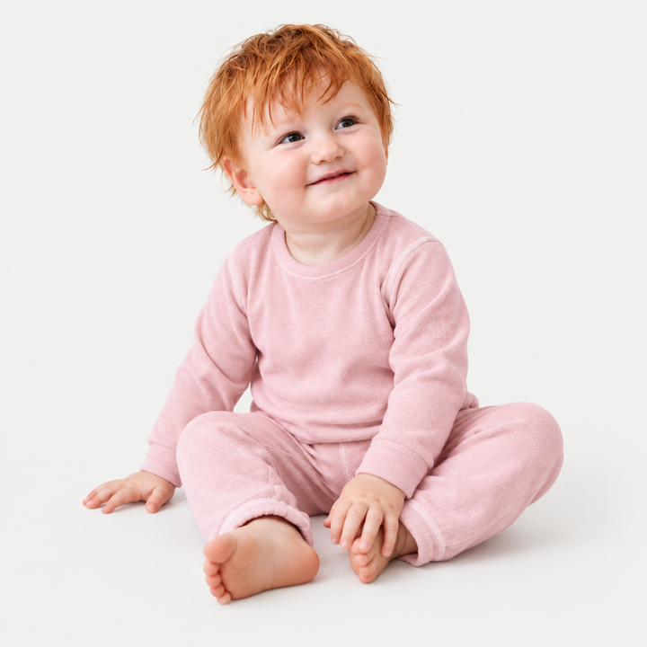 Toddler in soft pink PAIGELAUREN Brushed Hacci Loungewear Set