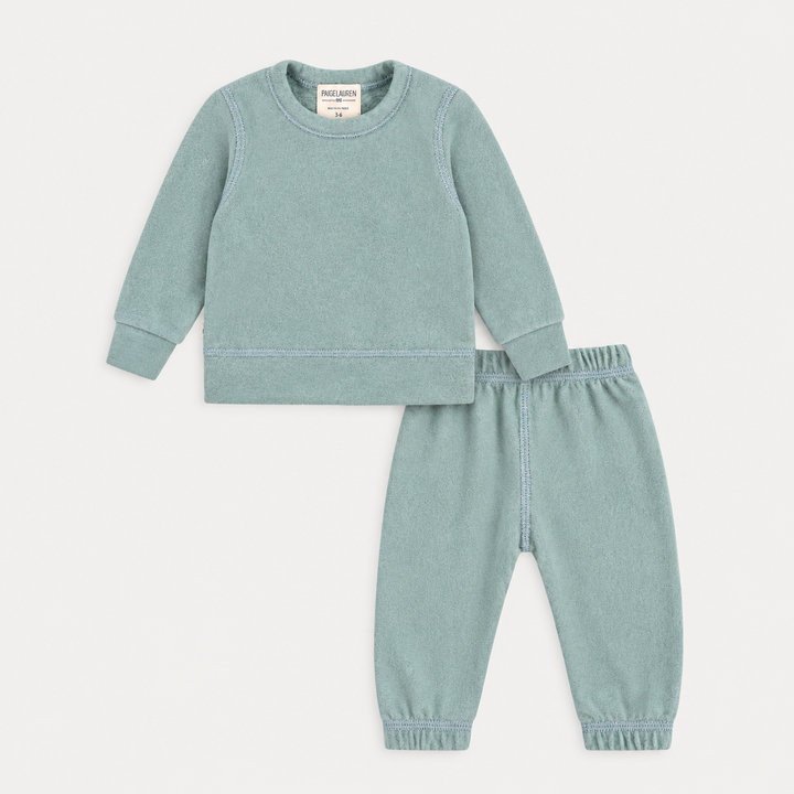 PAIGELAUREN Brushed Hacci Pullover and Pant Loungewear Set in Seafoam Green
