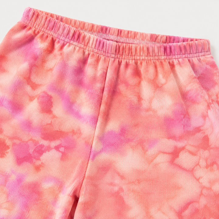 Coral pink French terry jogger elastic waistband and fabric detail