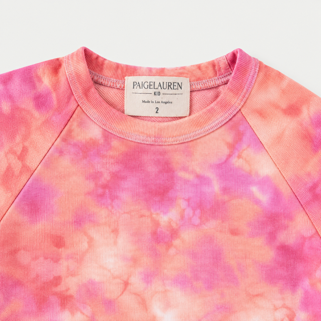Coral pink French terry raglan neckline and PAIGELAUREN label detail