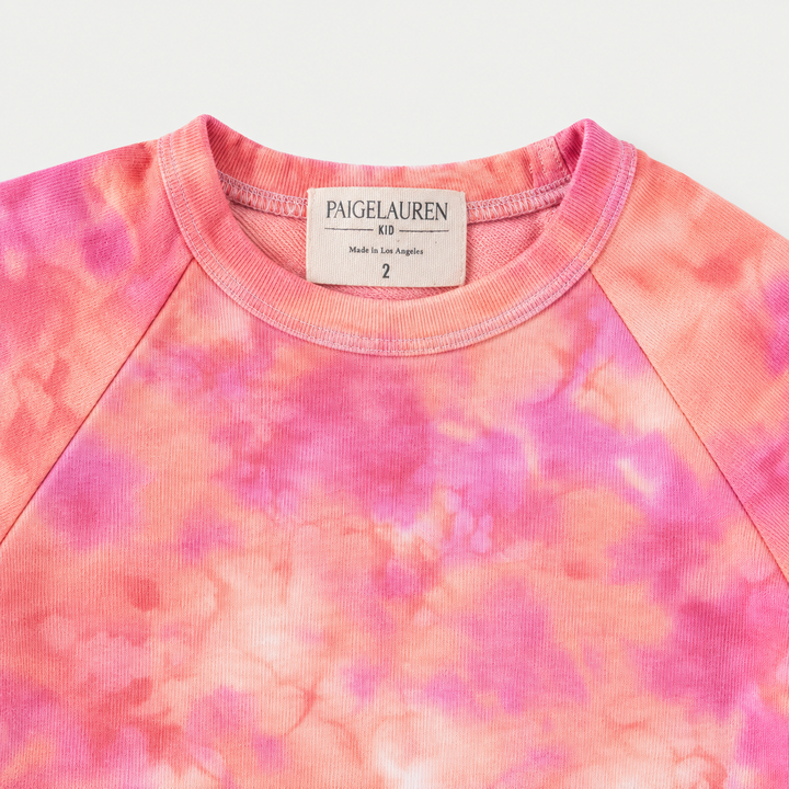 Coral pink French terry raglan neckline and PAIGELAUREN label detail