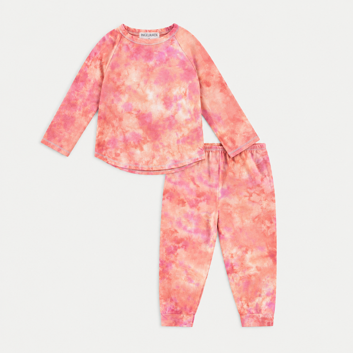 PAIGELAUREN coral pink French terry 3/4 sleeve raglan tee and jogger set