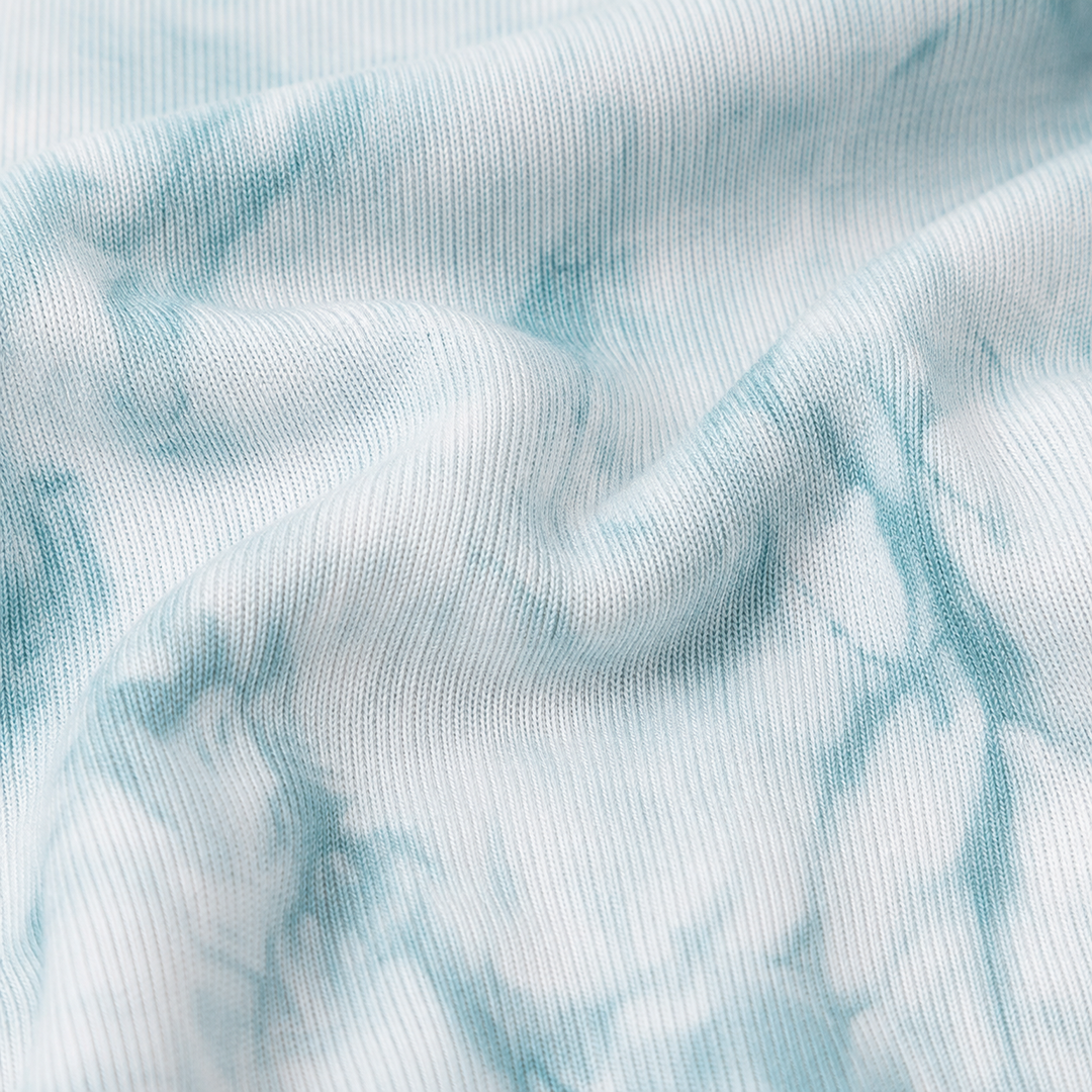 Close-up of soft rib fabric and hand-dyed Aqua Crystal finish