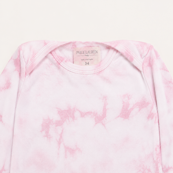 Lap shoulder neckline detail on PAIGELAUREN Pink Crystal Rib Footie Pajama
