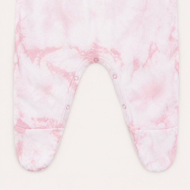 Snap closure and Pink Crystal hand-dyed detail on PAIGELAUREN baby footie pajama