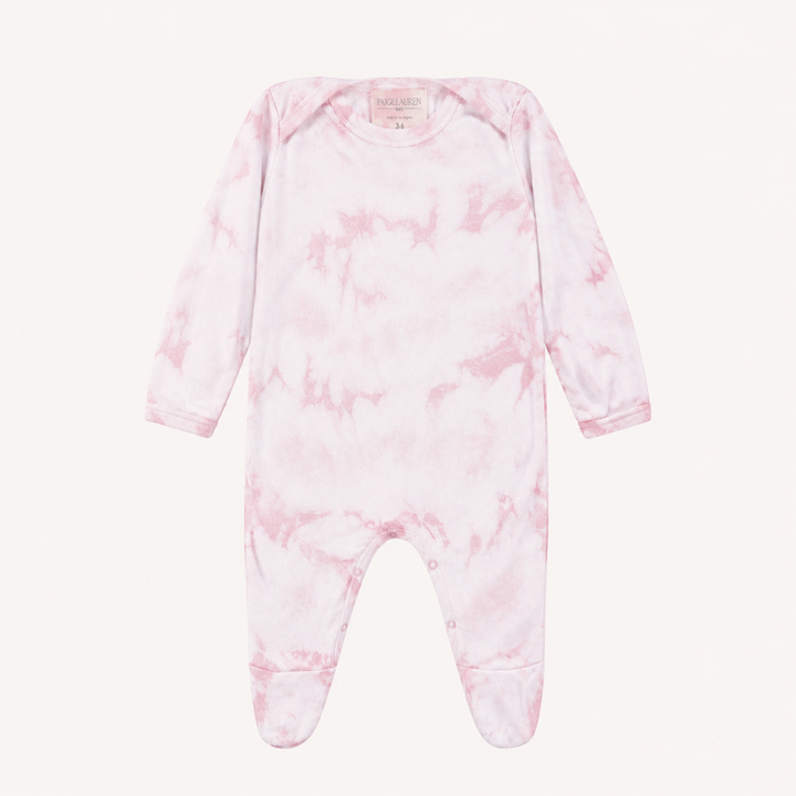 PAIGELAUREN Crystal Rib Footie Pajama in Pink Crystal with hand-dyed marble finish