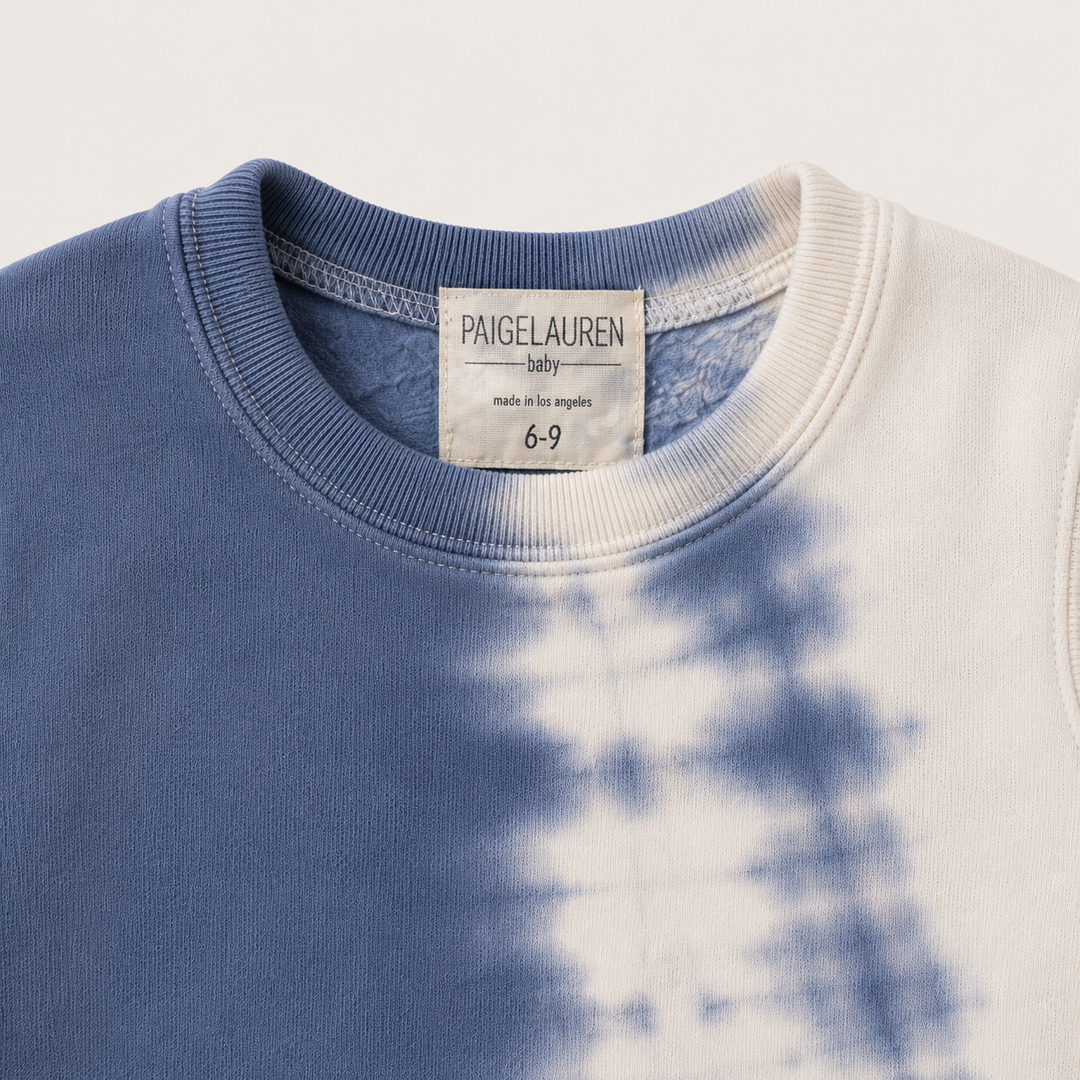 Detail of the Super Soft Fleece Tie Dye Sweatshirt in Dark Blue Tie Dye