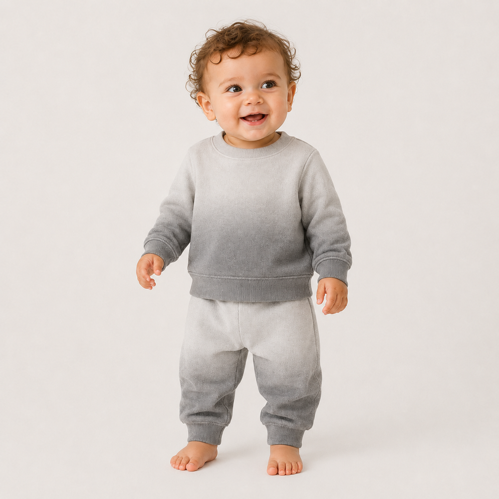 PAIGELAUREN Dip Dye Fleece Sweatshirt and Sweatpant Set in Ombre Gray