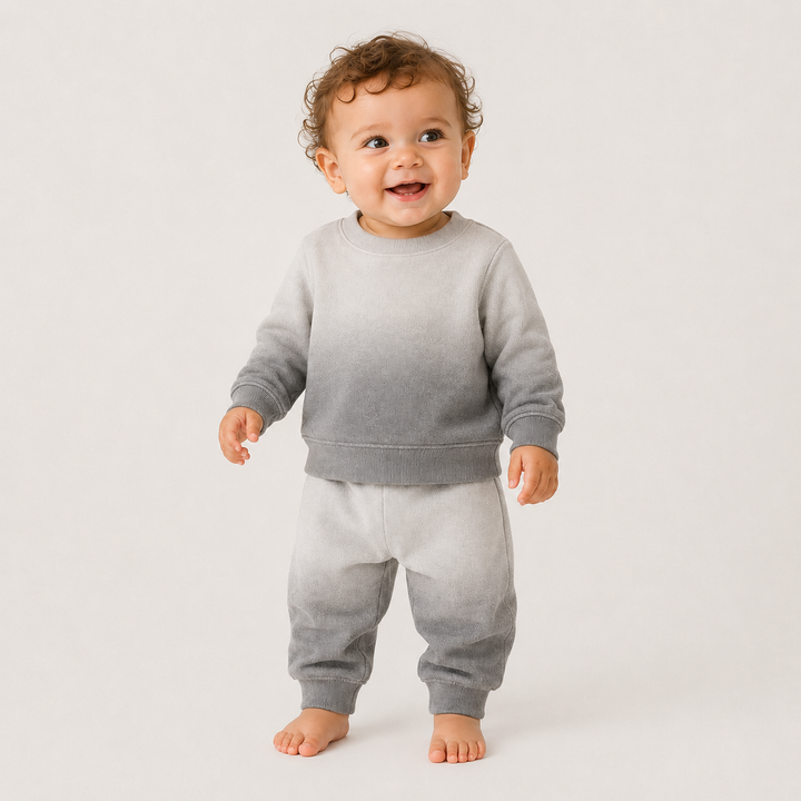 PAIGELAUREN Dip Dye Fleece Sweatshirt and Sweatpant Set in Ombre Gray